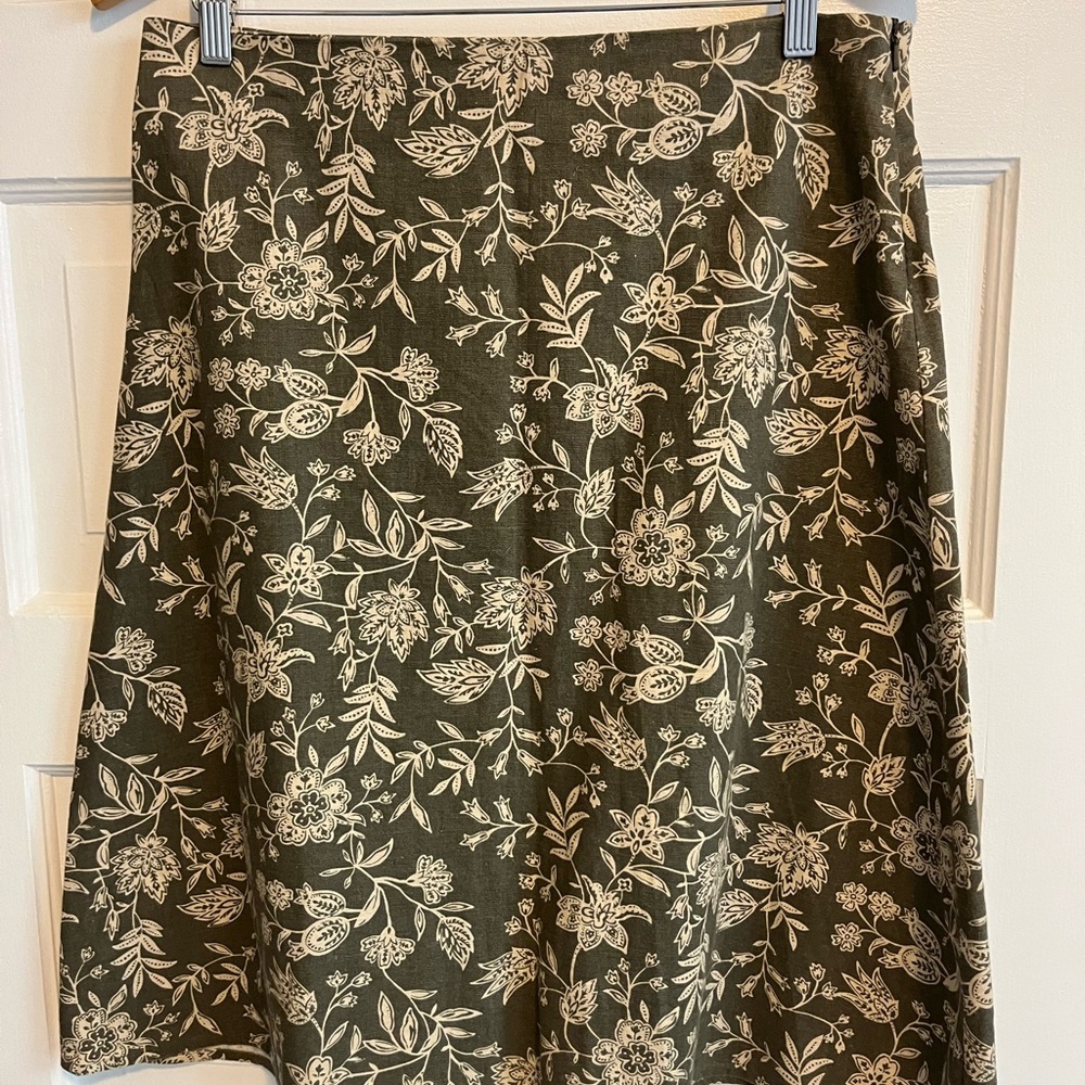 Eddie Bauer Floral A-Line Skirt - Olive and Cream